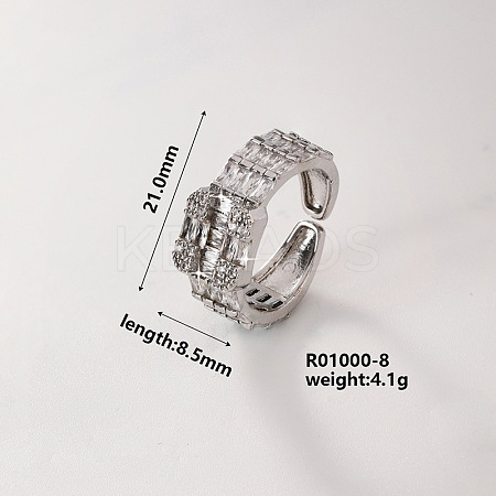 Brass Micro Pave Cubic Zirconia Square Cuff Ring for Women IR0623-7-1