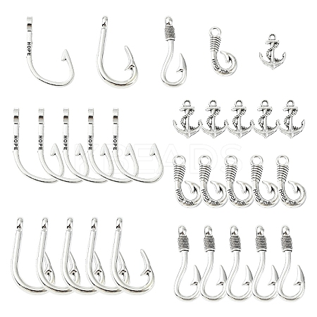 50Pcs 5 Styles Tibetan Style Alloy Hook Clasps TIBE-YW0001-66-1