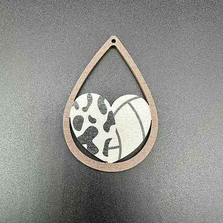 Sport Ball Theme Single Face Printed Wood Big Pendants WOOD-WH0036-10B-1