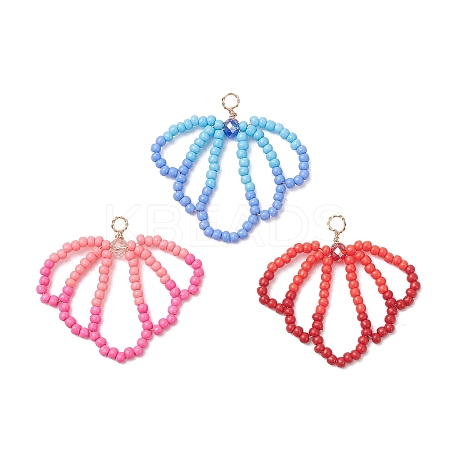 3Pcs Glass Seed Beaded Shell Shapes Pendants PALLOY-MZ01174-1