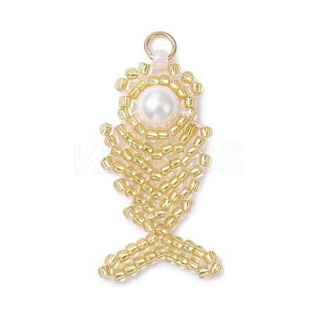 Glass Seed Beaded Fish Pendants PALLOY-MZ00666-04-1