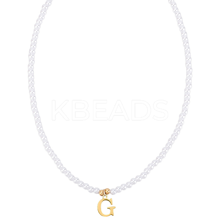 Imitation Pearl with Stainless Steel Pendants Necklaces NJEW-LP0001-51G-G-1