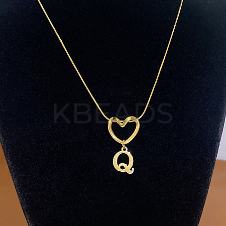 304 Stainless Steel Heart with Initial Pendant Necklaces for Women FS-WG4DC9E-17-1