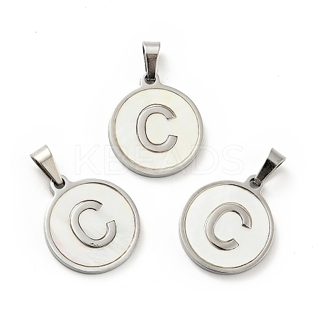 304 Stainless Steel with White Shell Pendants STAS-G268-01C-P-1