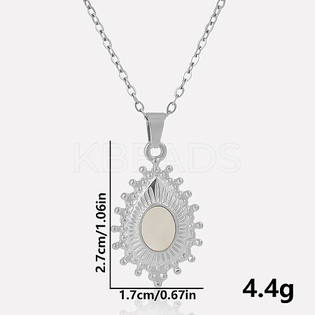 304 Stainless Steel Pave Natural White Shell Teardrop Pendant Necklaces LS-RV9484-2-1