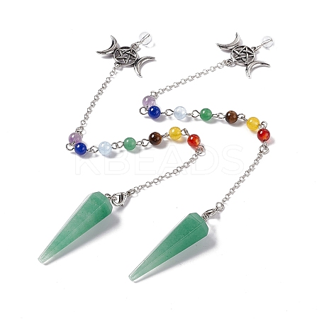 Natural Green Aventurine Hexagonal Pointed Cone Dowsing Pendulum Pendants G-G983-05P-03-1