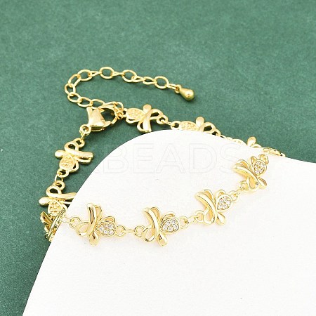 Brass Micro Pave Clear Cubic Zirconia Link Chain Bracelets for Women BJEW-A090-10A-G-1