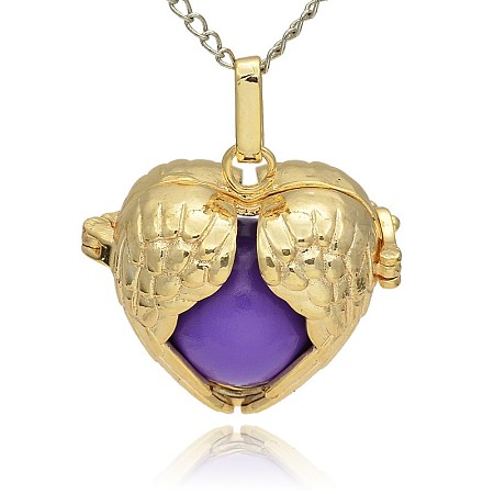 Golden Tone Brass Hollow Heart Cage Pendants KK-J241-04G-1