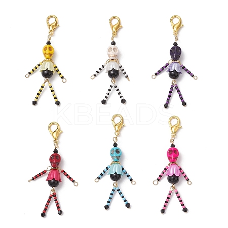 6Pcs Skull Synthetic Turquoise & Glass Seed Bead Pendants Decorations HJEW-MZ00276-S-1