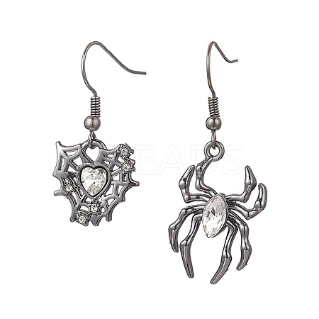 Alloy Rhinestone Spider & Heart Dangle Earrings EJEW-JE06655-02-1