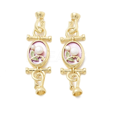Brass Natural Pearl Fold Over Clasps KK-U059-21G-1