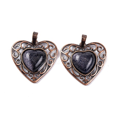 Synthetic Blue Goldstone Peach Love Heart Pendants G-G158-01-19-1