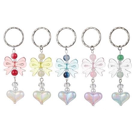 Acrylic Heart with Bowknot Keychains KEYC-JKC00612-1