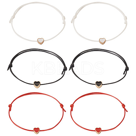 6Pcs 3 Style Alloy Enamel Heart Braided Bead Bracelets Set BJEW-TA0001-13-1