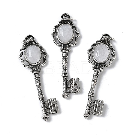Key Brass Natural Quartz Crystal Big Pendants KK-D361-01AS-13-1