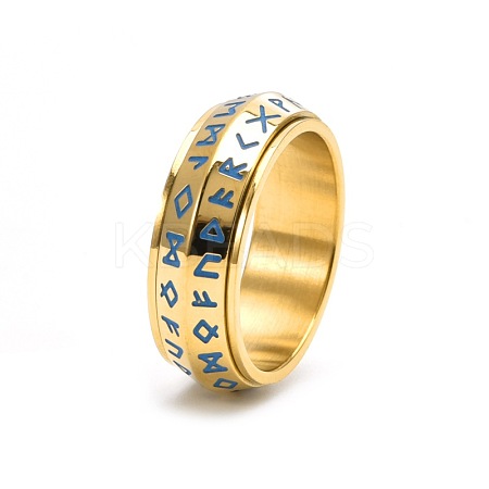 Rune Words Viking Amulet Stainless Steel Rotating Finger Ring PW-WG36209-12-1
