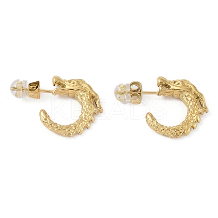 Dragon Head 304 Stainless Steel Half Hoop Stud Earrings for Women EJEW-G390-02G-1