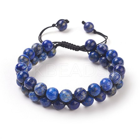 Adjustable Natural Lapis Lazuli Braided Bead Bracelets BJEW-E351-01A-1