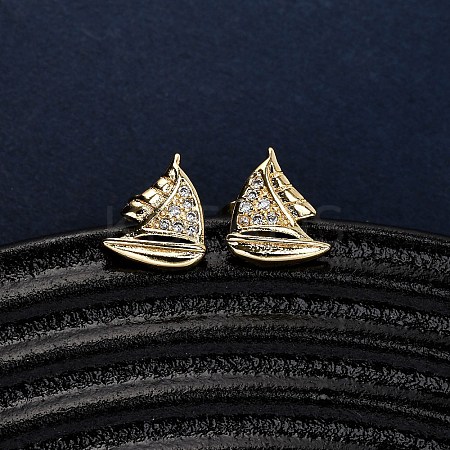 Brass Micro Pave Clear Cubic Zirconia Earrings EJEW-D328-03G-01-1
