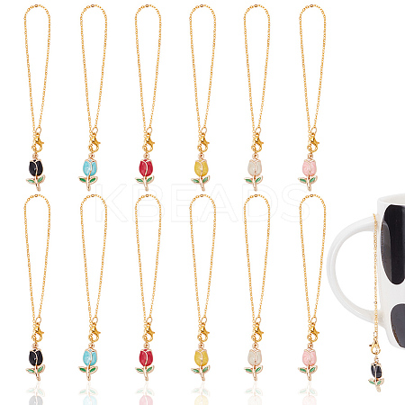 2 Sets Tulip Alloy Enamel Pendants Wine Glass Charms Sets AJEW-HY0001-56-1