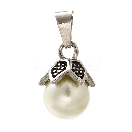 304 Stainless Steel Plastic Pearl Pendants STAS-U035-20AS-1