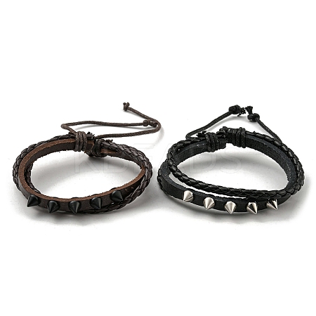 PU Leather & Waxed Cords Triple Layer Multi-strand Bracelets BJEW-F468-08-1