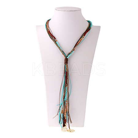 Bohemian Style Alloy & Resin & Waxed Cord & Imitation Leather Lariat Necklaces FS-WG837D8-01-1