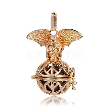 Golden Plated Brass Hollow Round Cage Pendants KK-J252-05G-1