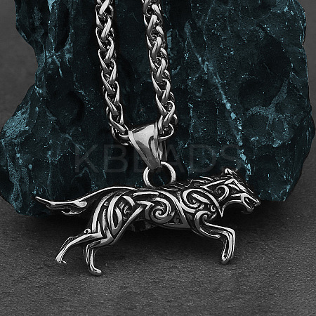 304 Stainless Steel Viking Wolf Pendant Necklaces for Men FS-WG017A5-01-1
