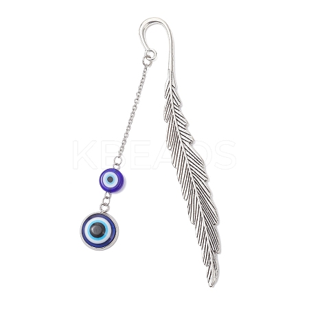 Tibetan Style Alloy Feather Bookmarks AJEW-JK00397-1