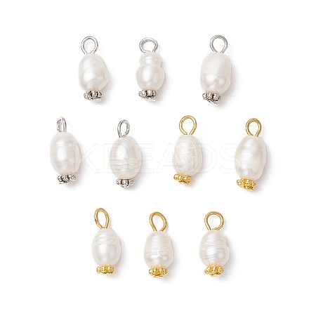 10Pcs 2 Colors Natural Cultured Freshwater Pearl Rice Pendants PALLOY-JF03922-1