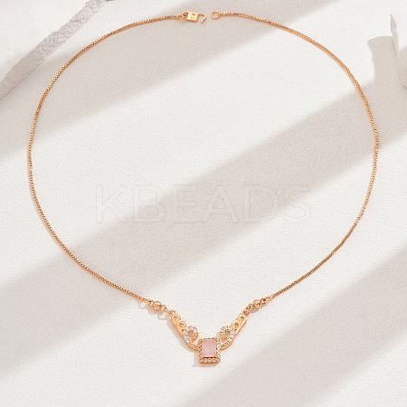 Elegant Vintage Brass Pave Cubic Zirconia Women's Rectangle Pendant Necklaces DI2317-6-1