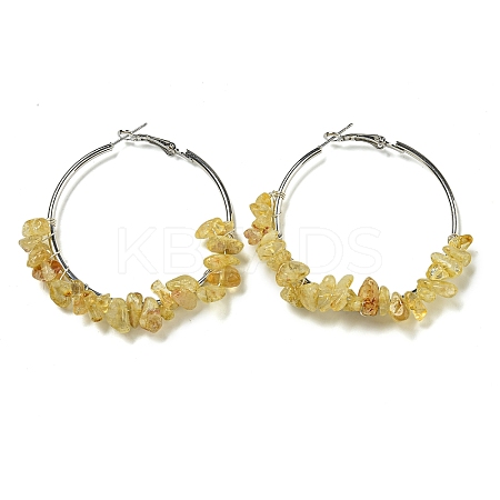 Alloy with Copper Wire Natural Yellow Quartz Hoop Earrings EJEW-Q388-01D-1