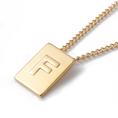 Stainless Steel Initial Letter Rectangle Pendant Necklace for Men Women LS-NJEW-E090-01G-06-1