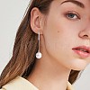 Clear Cubic Zirconia Tassel with Imitation Pearl Dangle Stud Earrings JE1050A-4