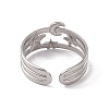 304 Stainless Steel Star & Moon Open Cuff Ring for Women RJEW-C045-13P-3