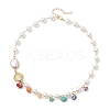 Round Shell Pearl & Natural Keshi Pearl Link Chain Necklaces NJEW-JN05332-4