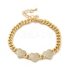 Brass Micro Pave Clear Cubic Zirconia Triple Heart Cuban Link Chains Bracelets for Women BJEW-M322-05G-B-1