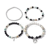 4Pcs 4 Styles 6/8mm Round Natural Lava Rock & Flower Amazonite & Shell Pearl Beaded Stackable Stretch Bracelet Sets BJEW-JB10333-4