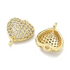 Brass Micro Pave Clear Cubic Zirconia Heart Connector Charms KK-I476-16G-2