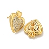 Heart Brass Pave Clear Cubic Zirconia Stud Earrings for Women EJEW-N054-39G-2