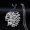201 Stainless Steel Hollow Cut American Indian Chief Pendant Necklaces NJEW-H065-13P-1