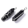 Natural Dyed & Heated Black Agate Big Wire Wrapped Pointed Pendants G-T133-P02A-2