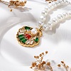 PVD Vacuum Plating 304 Stainless Steel Colorful Cubic Zirconia Shell Shape Pendant Necklaces STAS-Z114-22G-1