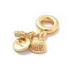 Brass Clear Cubic Zirconia Star & Shell Shape & Flat Round European Dangle Charms KK-M305-20G-2