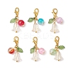 6Pcs Flower Round Acrylic & Glass Pendant Decorations HJEW-JM02954-1