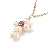 Natural Gemstone & Pearl Braided Cross Pendant Necklace NJEW-JN03920-6