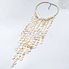 Resin Disc Long Tassel Cotton Rope Bib Necklaces with Alloy End Chains for Women FS-WG31146-01-2