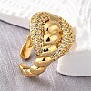 Brass Micro Pave Cubic Zirconia Adjustable Open Cuff Rings for Women RJEW-K292-05G-3