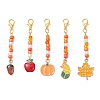 5Pcs 5 Styles Thanksgiving Day Alloy Enamel & Glass Seed Leaf Pumpkin Corn Pendant Decorations HJEW-JM04316-2